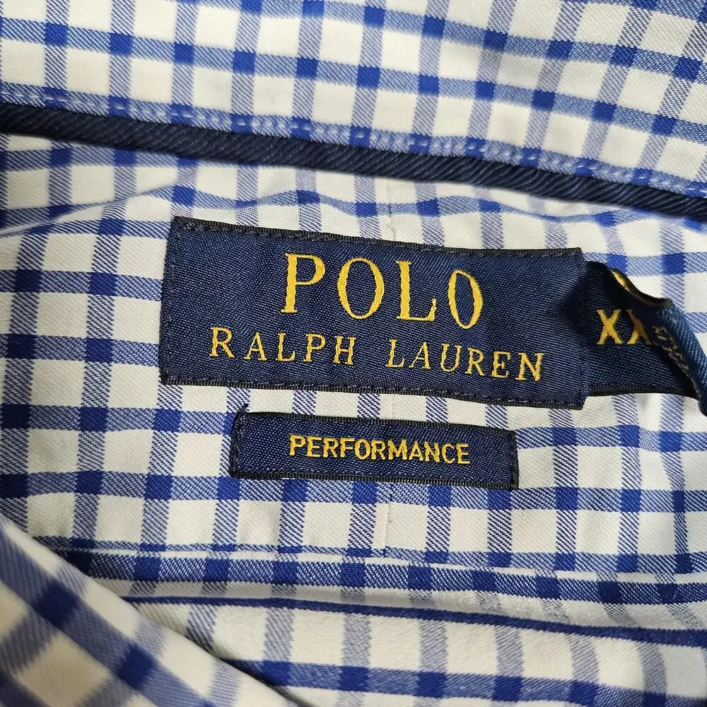 Polo Ralph Lauren Shirt Mens 2XL Blue White Check Performance Stretch Pony